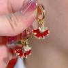 Neues Design Rote Zirkon Ahornblatt Creolen für Damen Leichter Luxus Kristall Blatt Quaste Ohrringe Herbst Winter Charme Schmuck