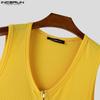 INCERUN Men V Neck Sleeveless Zip-up Casual Fitted Rib Tank Tops