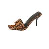 2025 new super high leopard print word with sandals female spice sexy high heels open-toed temperament square head cool slippers