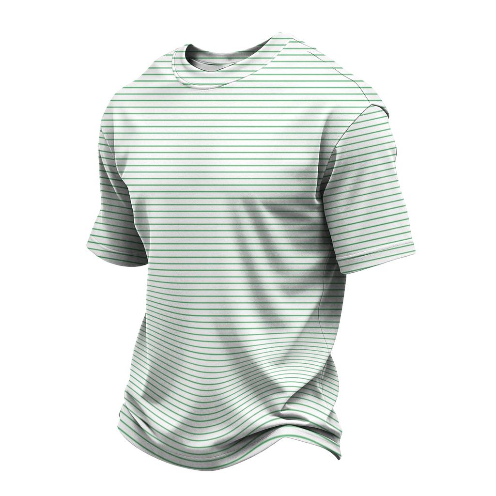 Men's Casual Quick-Dry Round Neck Short Sleeve Striped T-Shirt - Lightweight Mesh Breathable