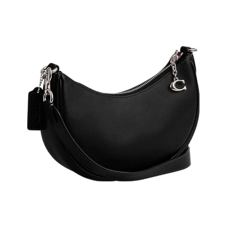 Coach Mira 24 Solid Color Logo Pendant Zipper Closure Glove Tanned Leather Half Moon Handheld Crossbody Shoulder Bag Medium Women Handbags CM583-LHBLK