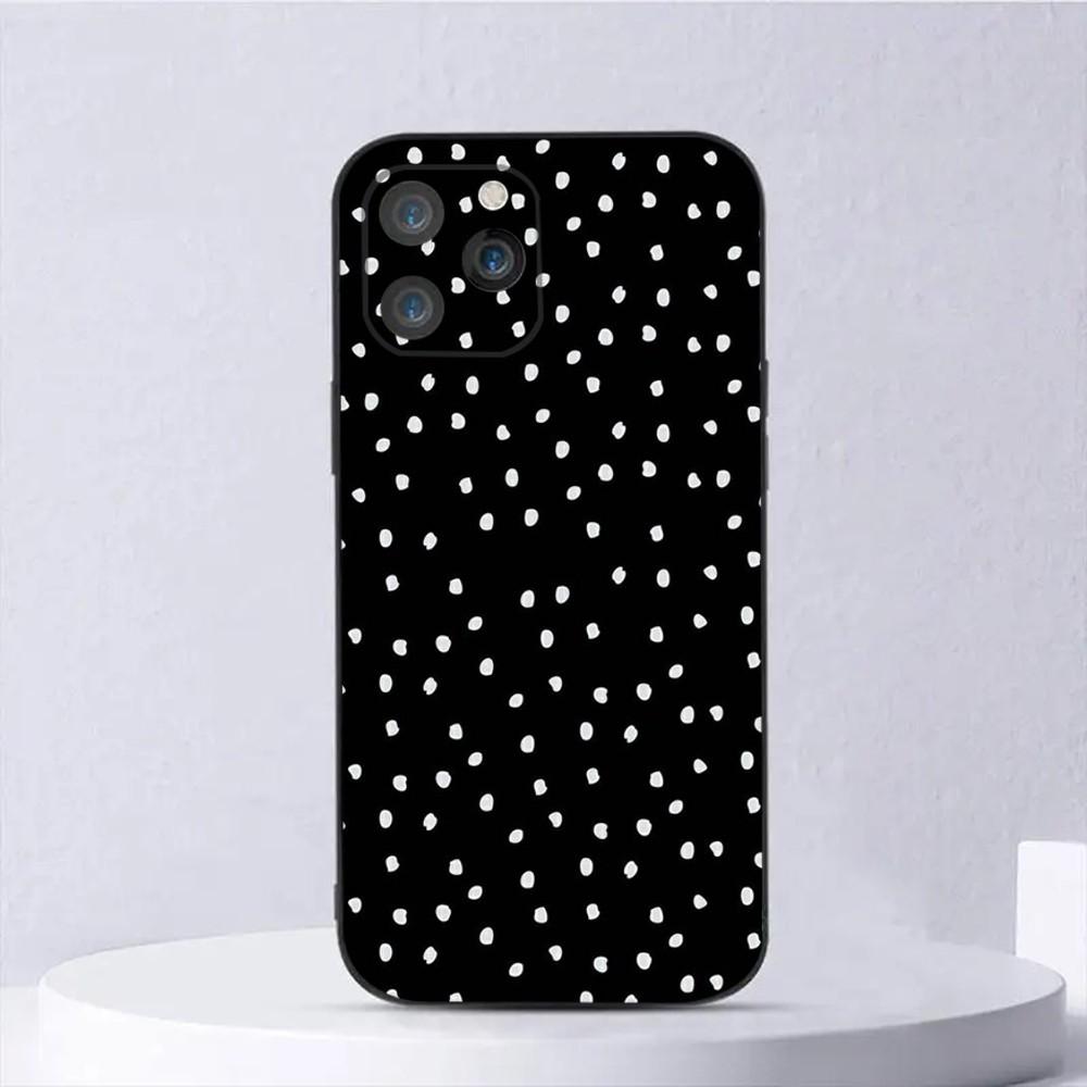 Black And White Polka Dot Phone Case For iPhone 15,14,13,12,11,Plus,Pro Max,XS,X,XR,SE,Mini,8,7 Soft Silicone Black Cover