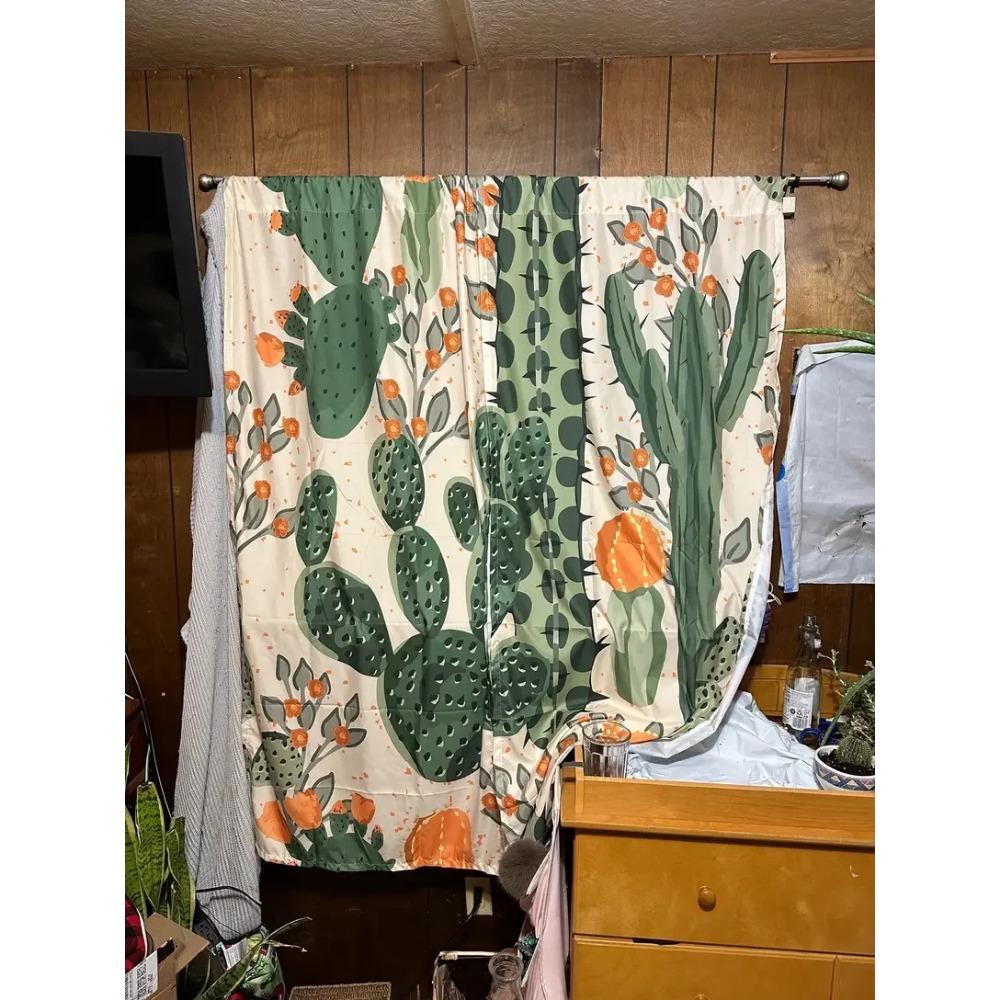 2 stuks Tropische Plant Cactus Gordijnen Bladerpatroon Botanisch Bedrukt Gordijnroedezak Raambekleding Voor Woonkamer Keuken