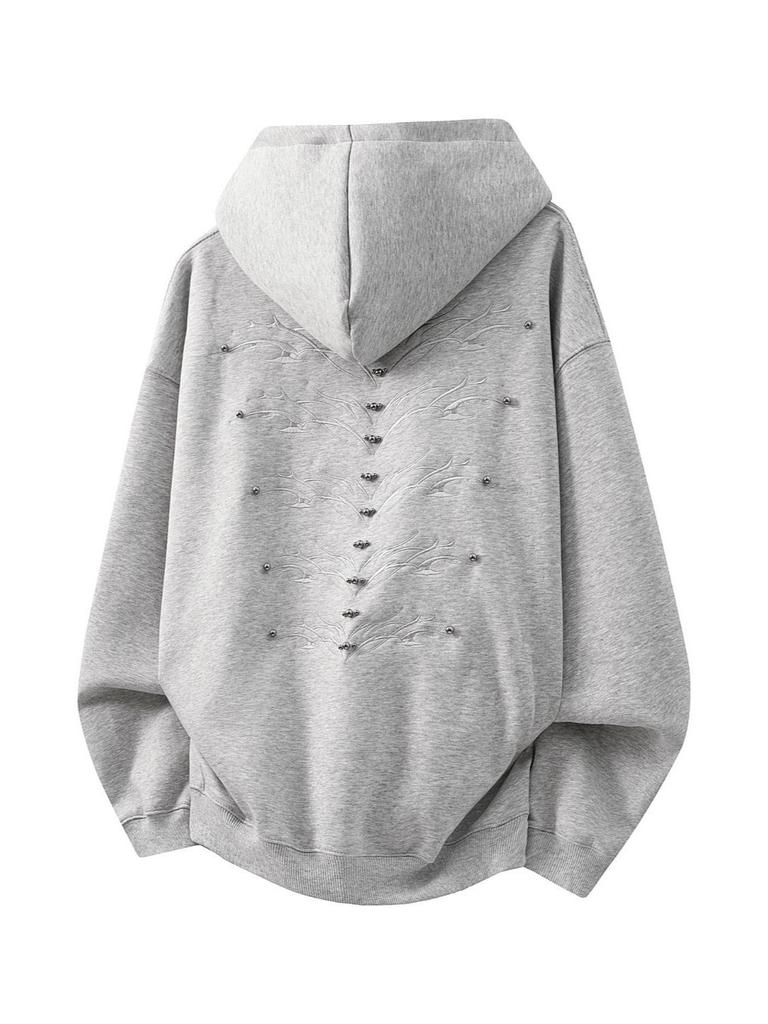 Men's Retro Beaded Embroidery Velvet Hooded Sweatshirt, Autumn/Winter Warmth
