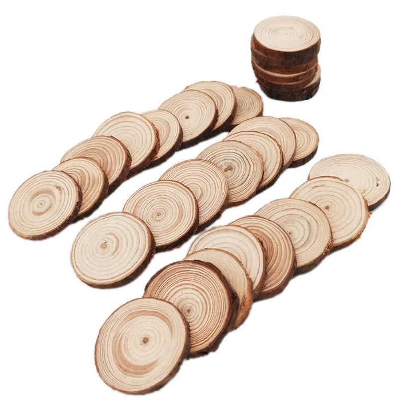20PCS 3-4cm Unfinished Natural with Tree Bark Wood Slices Disc Coaster Pieces Craft Circles Christmas Ornaments DIY Wedding