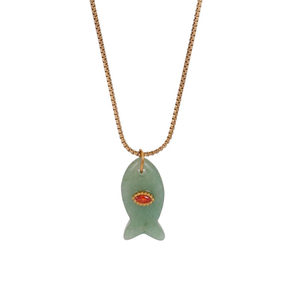 Yori Simple Versatile Natural Stone Fish Stainless Steel Necklace Jewelry for Women Animal Ocean Style Choker Suitable