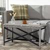 Outdoor Coffee Table, Garden PE Rattan Side Table with Plastic Board Under the Full Woven Table Top and X-Shaped Frame for Patio, Balcony, Mixed Grey