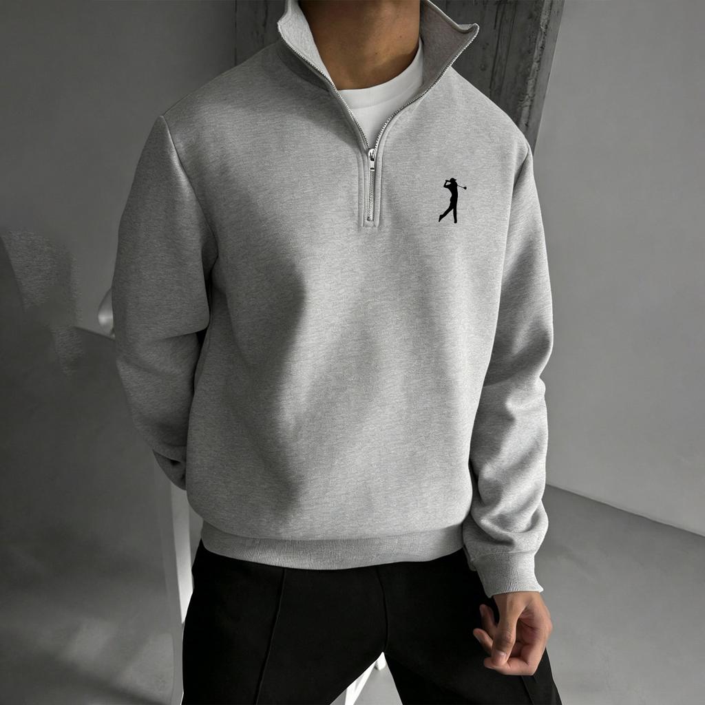 Vielseitiges bedrucktes Halbzip-Sweatshirt für jeden Tag: Entspannter Schnitt, Bequemes Stehkragen Herren Herbst/Winter Oberteil, Herren Viertel-Reißverschluss Pullover