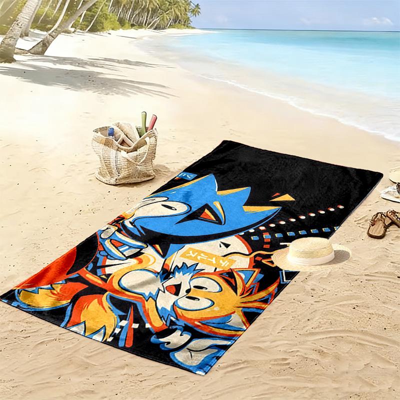 Sonic the Hedgehog Print Beach Towel, Large Soft Quick Dry Towel for Beach Camping Swimming