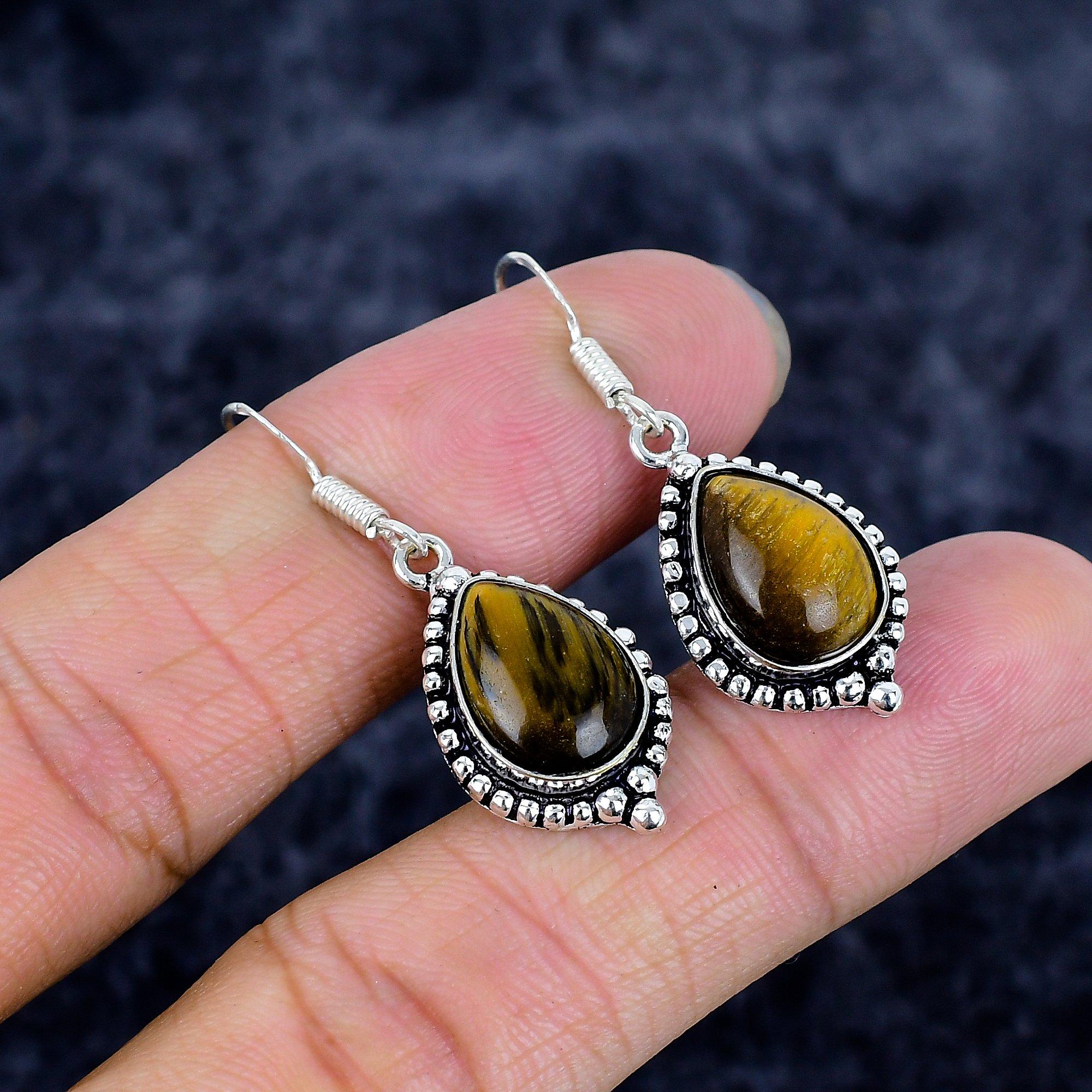 

Tiger Eye Gemstone Handmade 925 Sterling Silver Jewelry Earring 1.58 M-3370