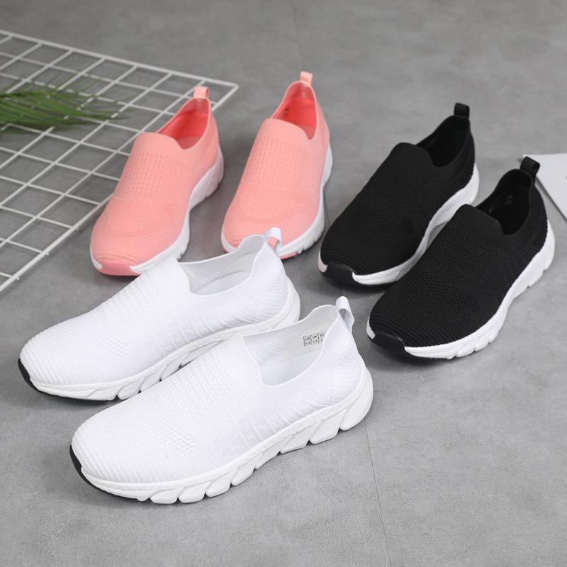 Summer little white shoes new sports shoes female students breathable fly knitting one pedal large size women's shoes
