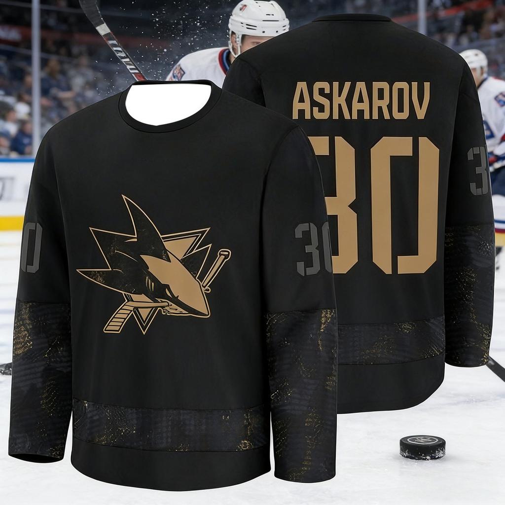 Maglia da Hockey su Ghiaccio da Uomo con Logo Squalo Stampato in 3D, Traspirante e Asciugatura Rapida, Top a Maniche Lunghe per Appassionati Entusiasti Bambini