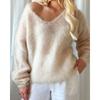 V-neck Long Sleeved Pullover Casual Sweater Women Autumn Winter Knitted Jumper Fashion Solid Color Loose Thin Clothes