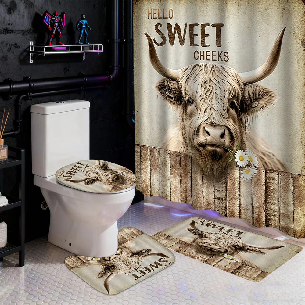 

Highland Cattle Shower Curtain Simple Bath Sets Waterproof Non-Slip Bathroom Rug Toilet U With 12 Hooks Home Deco Free Ship Eye W60H190(CM)-1 Pcs
