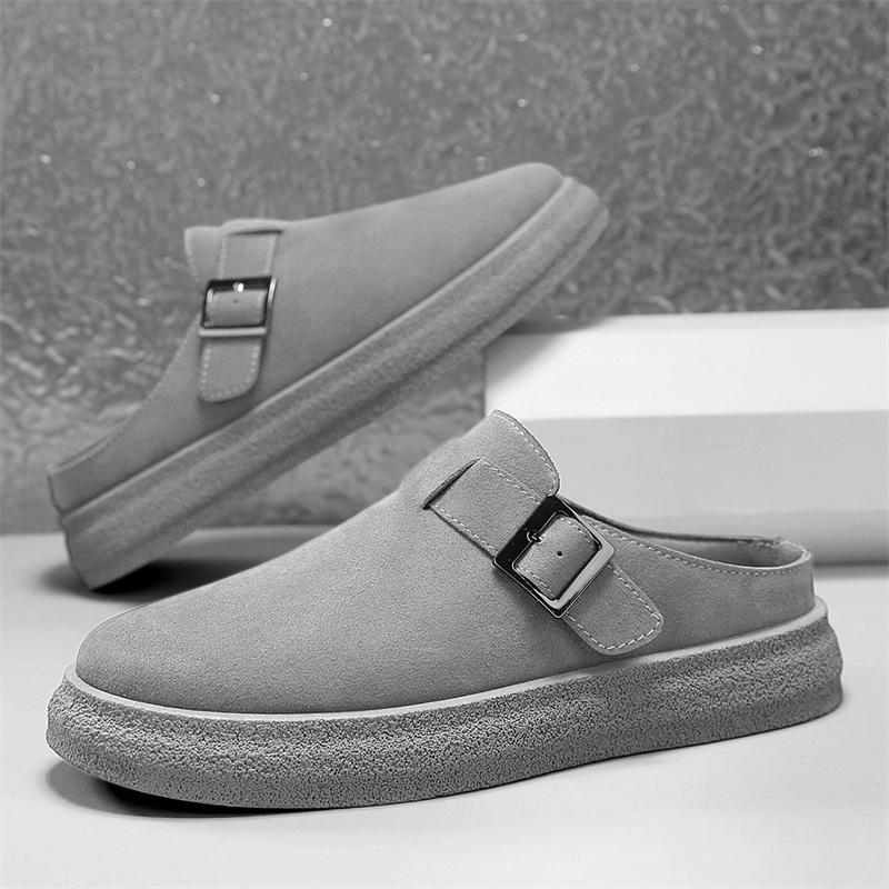 Platform 3.5cm Half Shoes For Men Mules Closed Toe Board Shoes Slip On Flats Backless Loafers Slipper Semi-Drag Casual Shoes