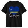 Leisure Curacao Flag Heart Caribbean Pride T-Shirt for Men Round Collar Cotton T Shirt Short Sleeve Tee Shirt Birthday Present