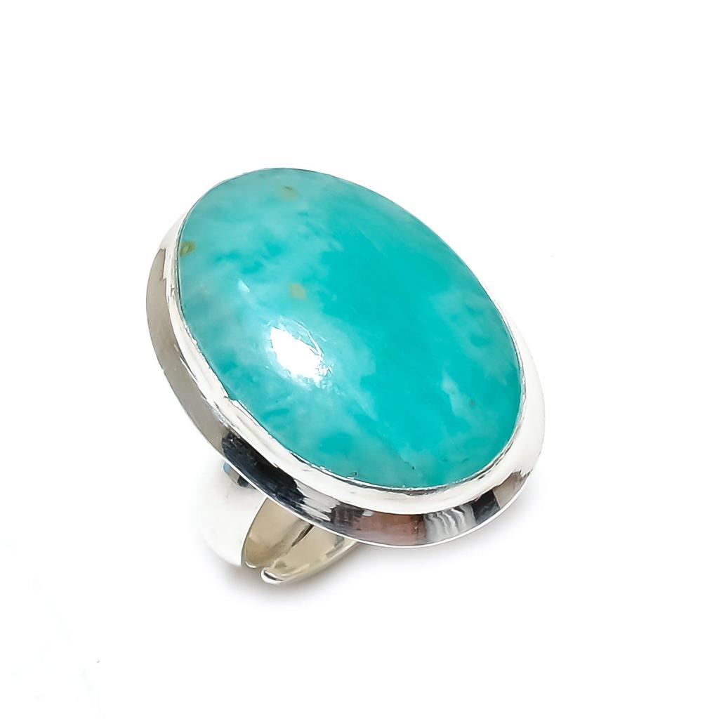 Natural Amazonite Adjustable 925 Sterling Silver Ring - Fits US Sizes 6 To 11 - Handmade Boho Jewelry for Women & Men, Mother's Day Gifts