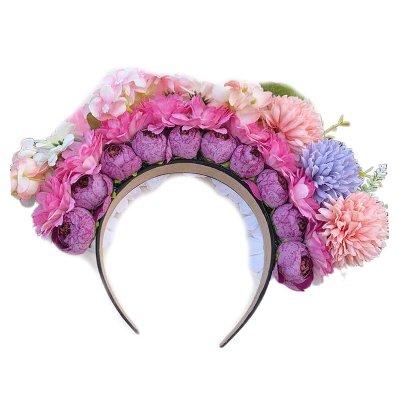 Ethnic Style Bridal Headband Hair Wreath Florals Crown Wedding Flower Headband Beach Hairband for Women Hair Accessory