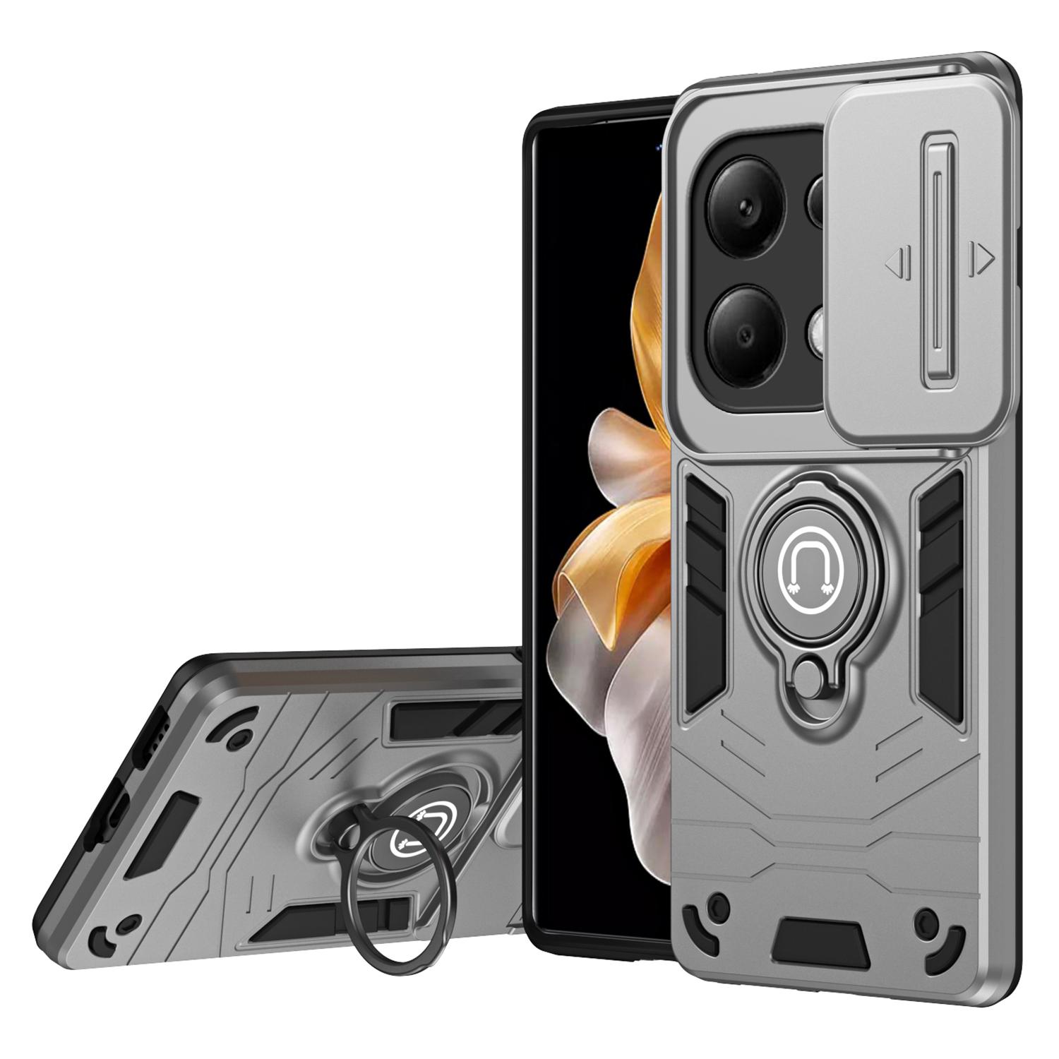 

For Xiaomi Redmi Note 13 Pro 4G/Poco M6 Pro 4G Case Slide Lens Guard Phone Cover with Kickstand Grey
