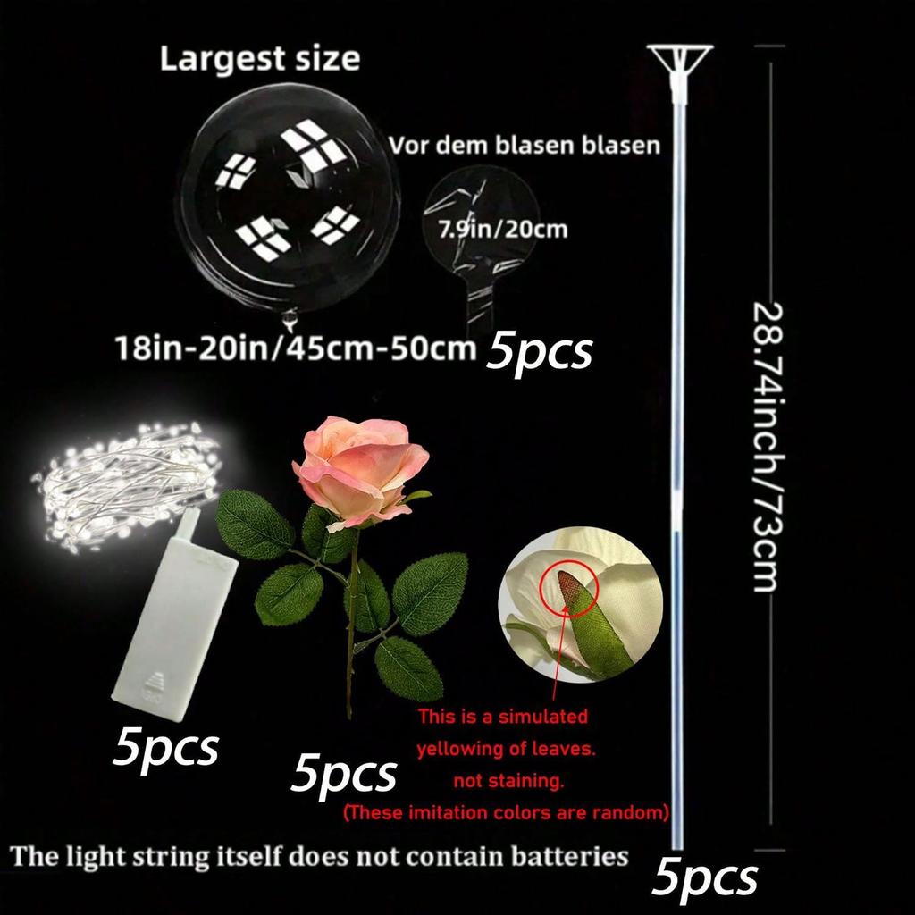 LED light rose bouquet transparent wave balloon, suitable for weddings, anniversaries, birthdays, Valentine's Day, bridal shower