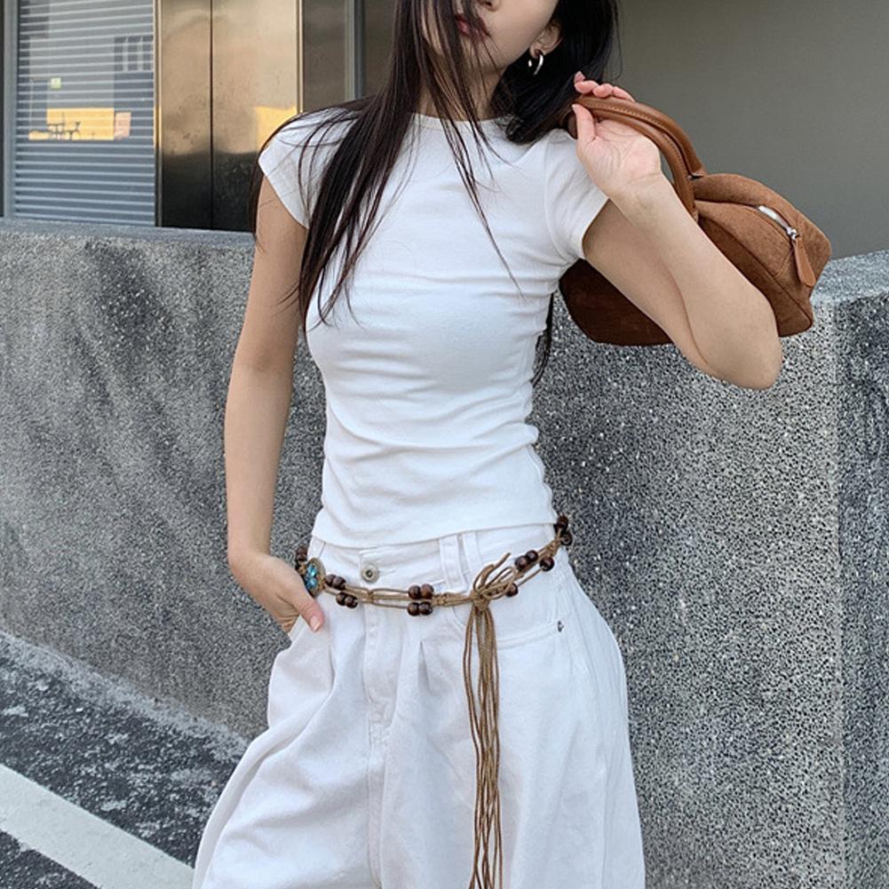 Vintage Boho Braid Belt for Women Girls Bohemian Woven Waist Belts Waistband Wax Rope Jeans Skirt Dress Decorative Tassel Belts