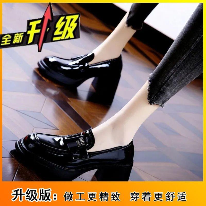 British style small leather shoes women's 2024 medium heel platform waterproof table patent leather retro versatile single shoes high heels tide ins