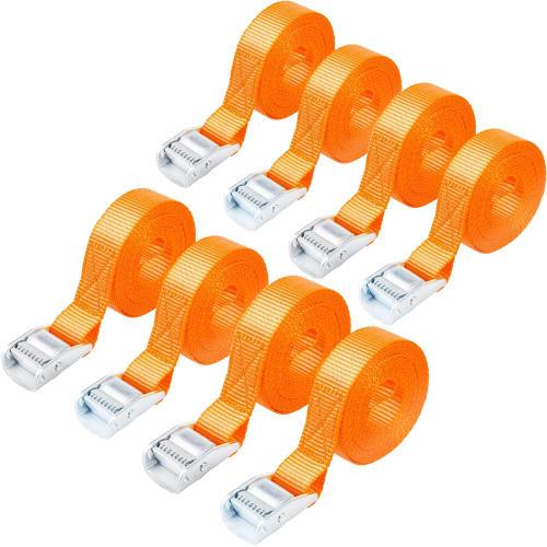 Runbod Cargo Tie-Down Straps, 2m, Packaging/Bicycle/Motorcycle Straps, 25mm Wide, Set of 8, Orange