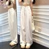 White Straight Denim Trousers Women's Clothing Large Size High Waist Fat Mm Wide Leg Pleated Design Loose Spring and Summer Mopping Pants