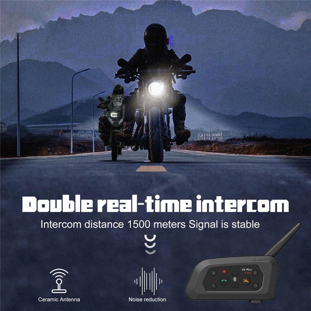 Cuffie per casco moto V6 Plus Interfono wireless Bluetooth5.0 Walkie-Talkie Musica vivavoce Comunicatore interfono 1500M per 6 ciclisti Doppio microfono