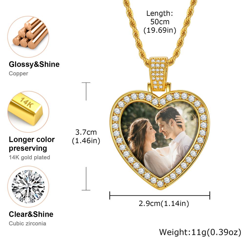 Luxurious Zircon Heart-Shaped Pendant Necklace Customised With Photos Of Your Family And Friends Women's Custom Photos Jewelery