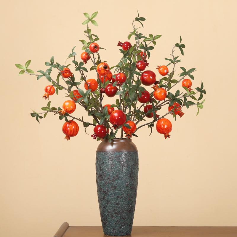 Artificial Pomegranate Persimmon Branch: Red Berry Fruit for Living Room or Entrance Hall Decoration - Chinese Style