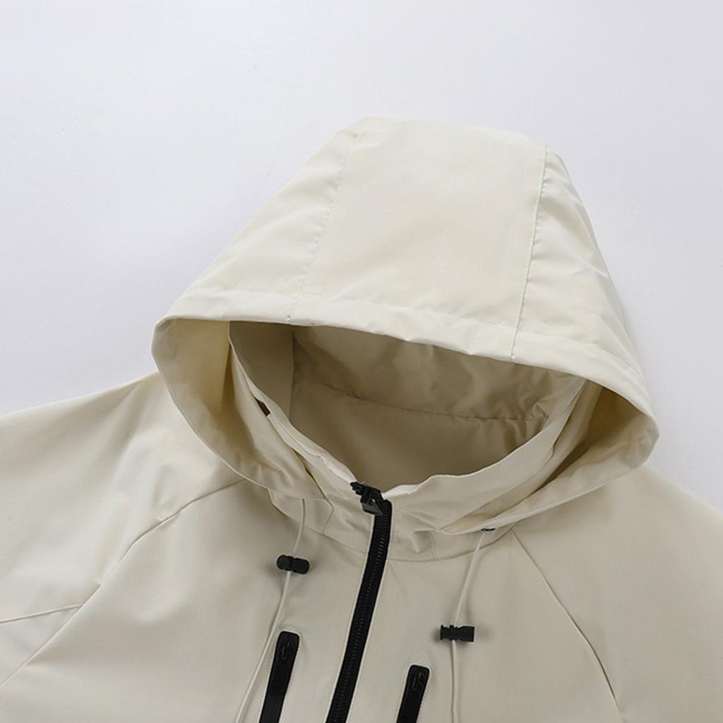 Men's Solid - Color Outerwear Waterproof And Wind - Resistant Hooded Windbreaker, Outdoor Sports Raglan Sleeve Jacket, Men's Fleece - Lined Jacket