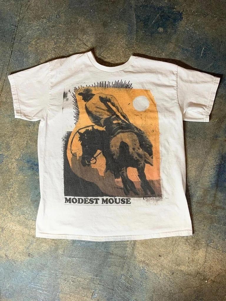 T-shirt Bianca Stile Retro Banda Modest Mouse Anni '90 Remake tee vtg