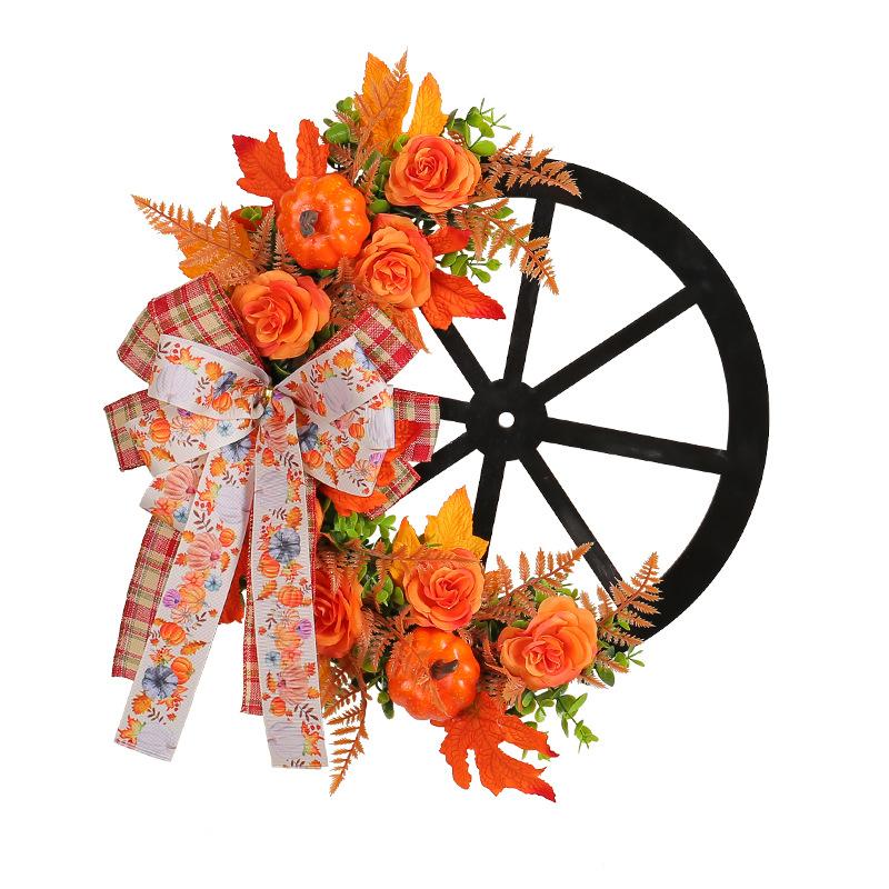 42cm Autumn decorative wreath, Harvest festival thanksgiving festival decor garland, front door hanging wreath, pumpkin Maple leaf artificial flowers