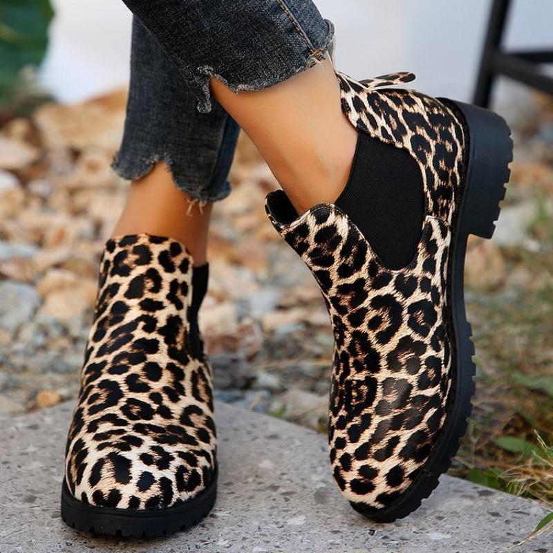 Fashion Women's Boots 2024 Autumn New Fashion Leopard Print Thick Heel Pointed Toe Versatile and Comfortable Women's Short Boots Shoes