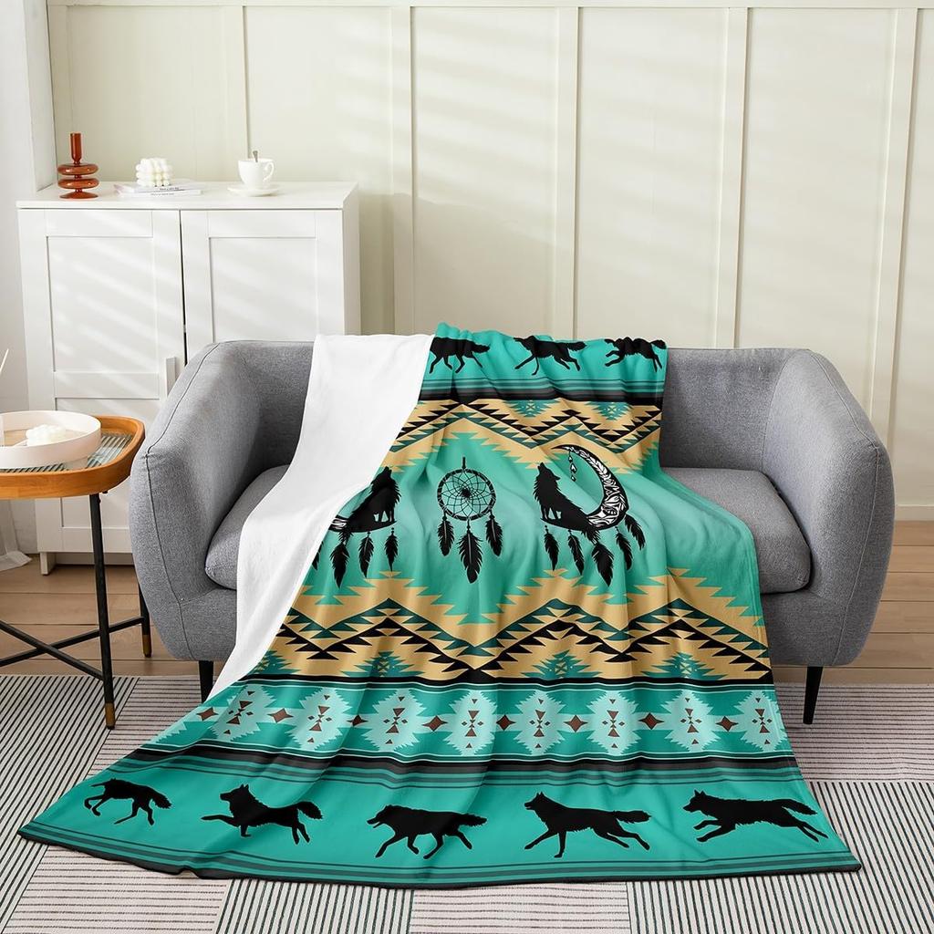 Aztec Pattern Blanket Tribal Design Fleece Throw Boho Home Decor Cozy Sofa Cover Geometric Print Bedding