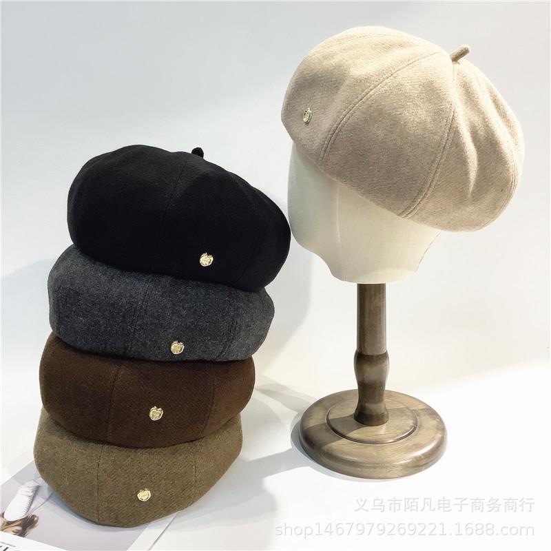 Autumn and winter woolen warm beret painter hat small love octagonal bud hat showing face small retro pumpkin hat