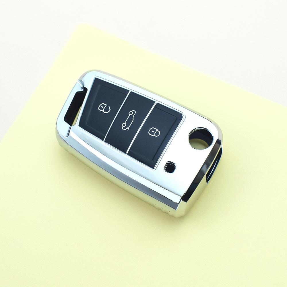 

For Skoda Octavia TPU Car Key Case Cover Shell Keyless For VW Volkswagen Golf 7 MK7 Tiguan MK2 For SEAT Ateca Leon FR 2 Ibiza серебряный