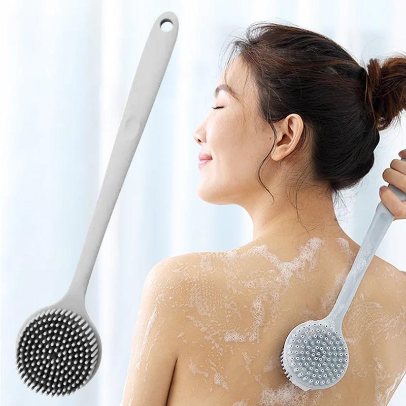 Silikon Rückenbürste für die Dusche Langer Griff Körper Tiefenreinigung und Peeling Massage Doppelseitig Weiche Borsten