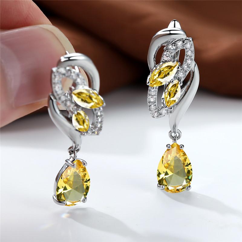 Cute Female Pink Crystal Zircon Stone Flower Earrings Vintage Wedding Jewelry For Women