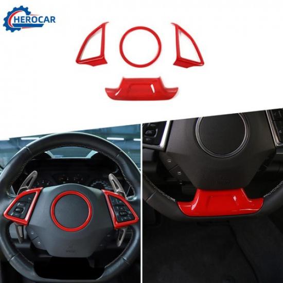 4x Red Steering Wheel Decorative Cover Trim Set For Chevrolet Camaro 2017+ ABS