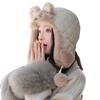 Cute Rabbit Ear Plush Hat for Women In Winter Plush Warm Lei Feng Hat Riding Cold Northeast Ear Protection Hat Thick