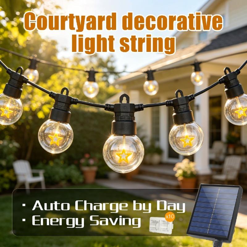 Solar Star String Lights 5M 10LED with 2M Lead Wire & 10 Hooks, Outdoor Waterproof Garden Christmas Decor Lights
