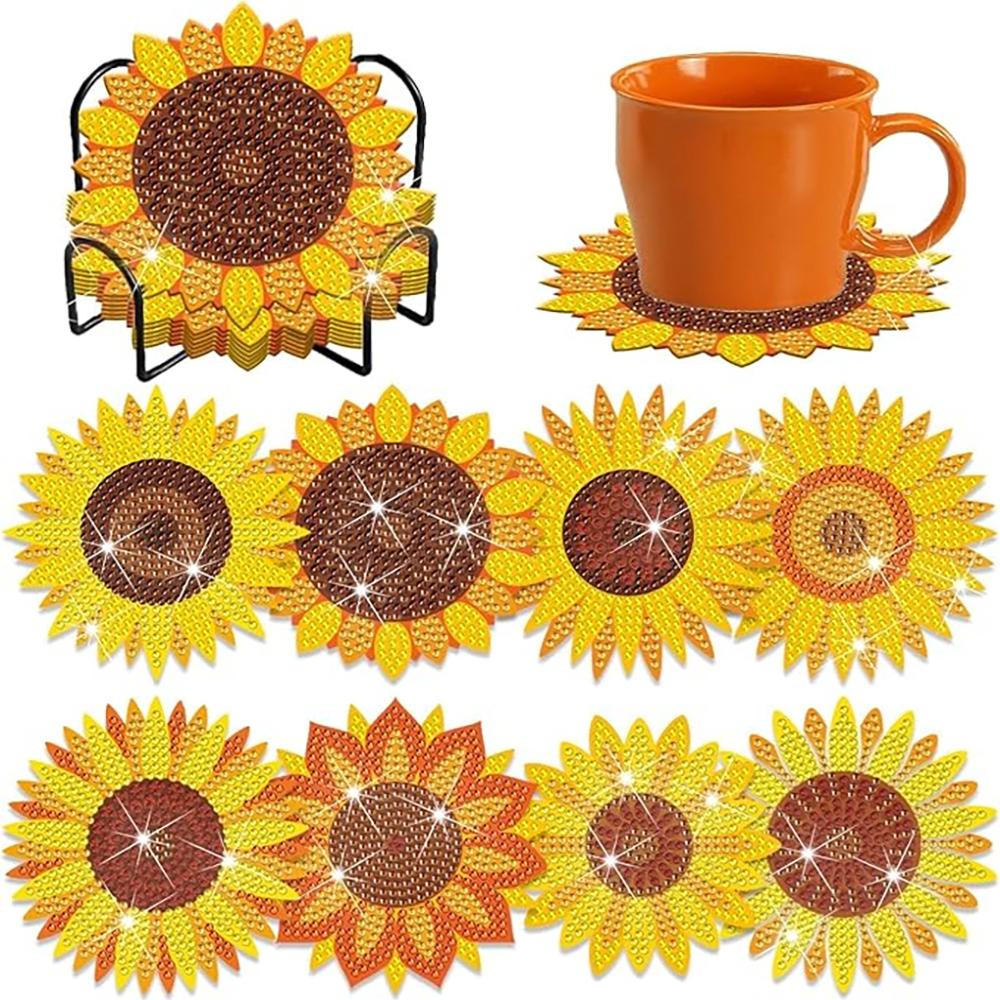 8 Pieces/set of Rose Painted Coasters Set with Holder DIY Coasters for Beginners and Adults, Art and Craft Supplies Gifts