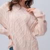 Women's Autumn Winter Knitted Sweater with Round Neck and Cable Knit Pattern Luxurious Relaxed-fit Slimming and Versatile Top