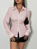 Y2K Office Women's Simple Striped Button Down Retro Fit Long Sleeve Shirt Work Commuting Button Collar Tops Streetwear Autumn