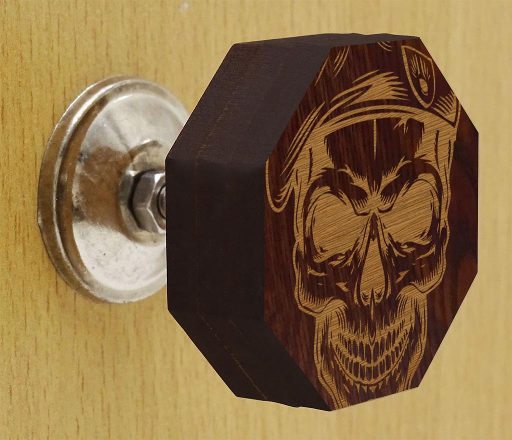 IBA Indianbeautifulart Brown Engraved Knobs Wooden Cupboard Door Knobs Pull Handle Pack of