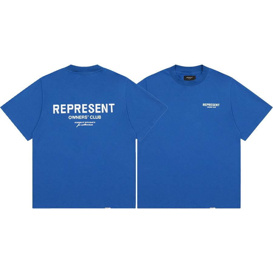 T-shirt casual a maniche corte unisex, basic, con stampa logo piccolo, di tendenza, transfrontaliera, marca REPRESENT