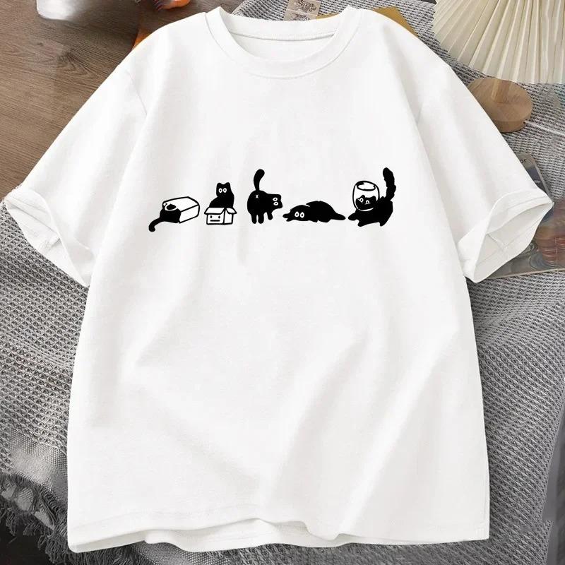 Fun cat print T-shirts for men, casual T-shirts fun short-sleeved 100% cotton T-shirts summer round-neck casual tops