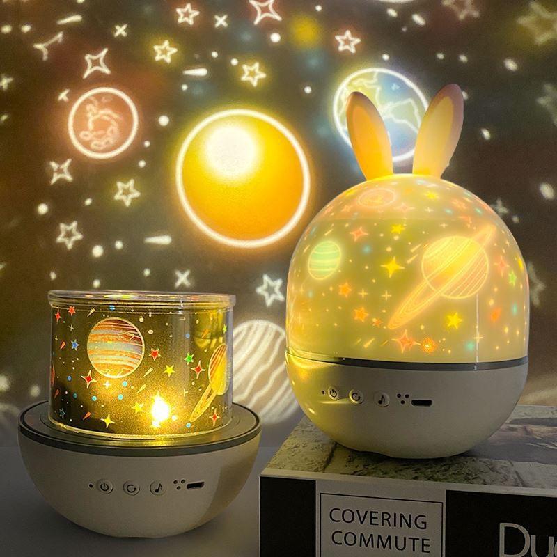 1Pc Cute Rabbit Starry Sky Projection Light USB Charging Remote Control Music Box Night Light Gift Cute Deer Bluetooth Speaker Timing Light
